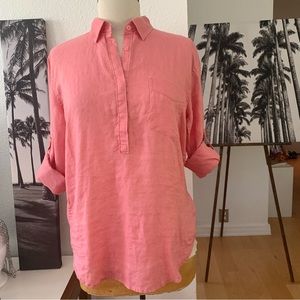 GAP 100% Linen long sleeve collared shirt 4 button front closure. Coral pink